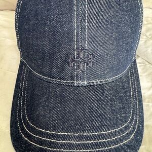 Tory Burch Blue Denim Hat with Silver Logo